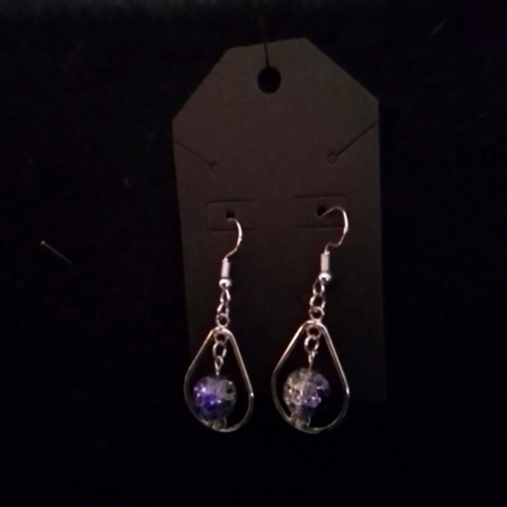 Silver and Purple Dangle Earrings